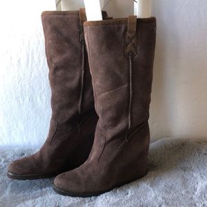 Ladies UGG brown suede wedge boots